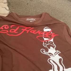 Ed Hardy Brown and Red Short Sleeve Tee